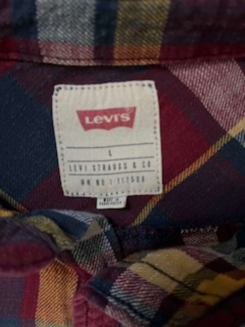 🧡3/15 Levi's Plaid Long Sleeve Red Blue Yellow Shirt Men's L - Picture 4 of 10